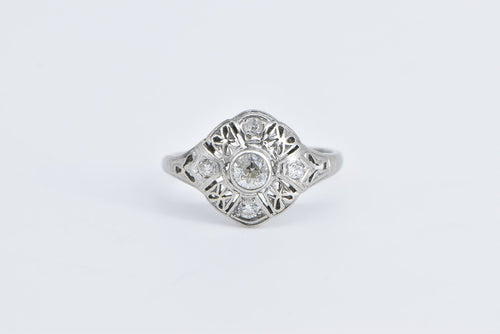 10K Art Deco Filigree OEC Diamond Engagement Ring White Gold