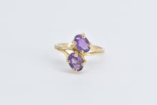 Load image into Gallery viewer, 14K Oval Amethyst Two Stone Bypass Fashion Ring Yellow Gold