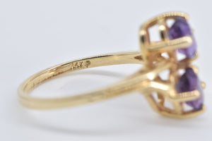 14K Oval Amethyst Two Stone Bypass Fashion Ring Yellow Gold