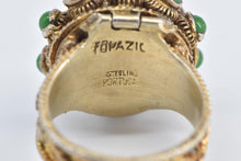 Load image into Gallery viewer, Sterling Silver Gold Plated Green Agate Topazio Locket Poison Ring