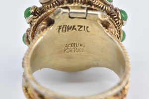 Sterling Silver Gold Plated Green Agate Topazio Locket Poison Ring