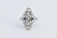 Load image into Gallery viewer, 18K Art Deco Filigree Syn Sapphire Setting Ring White Gold