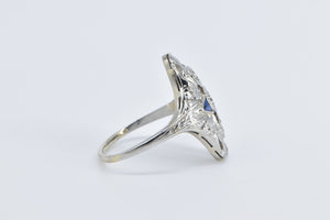 18K Art Deco Filigree Syn Sapphire Setting Ring White Gold