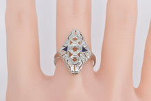 Load image into Gallery viewer, 18K Art Deco Filigree Syn Sapphire Setting Ring White Gold