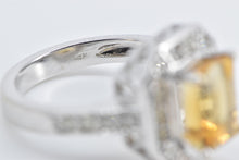 Load image into Gallery viewer, 14K Emerald Cut Citrine Diamond Halo Statement Ring White Gold