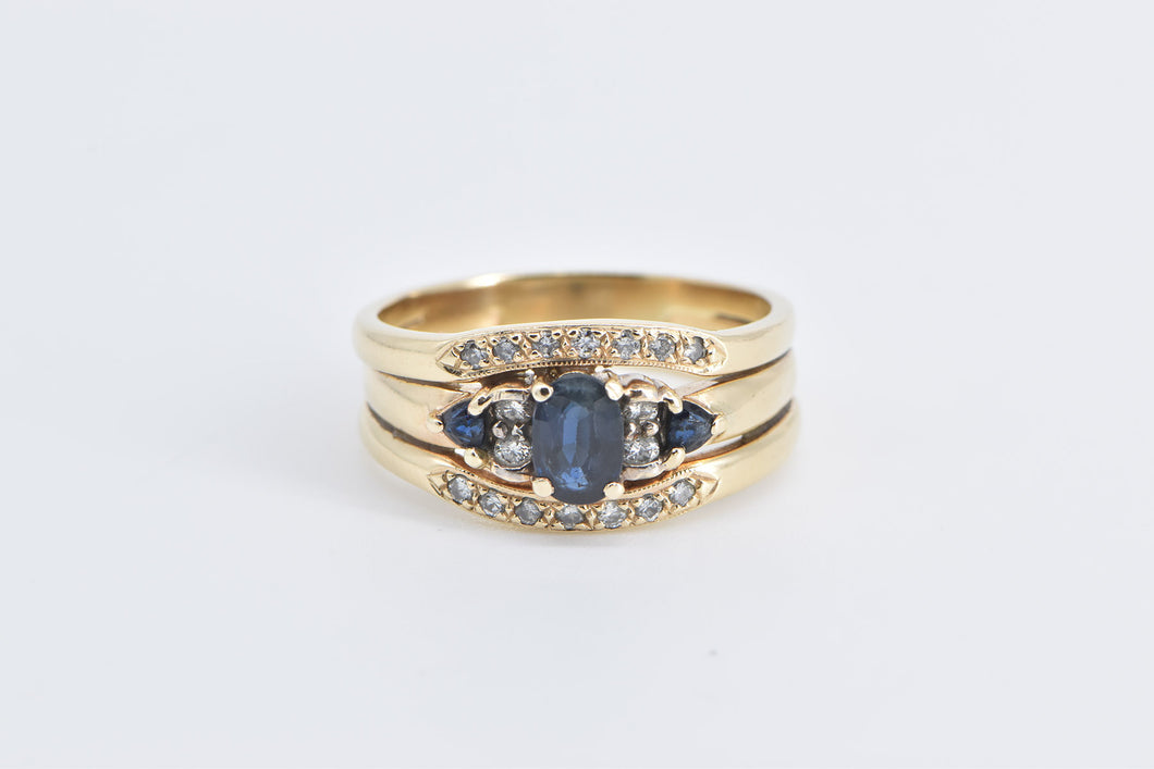 14K Oval Natural Sapphire Diamond Engagement Set Ring Yellow Gold