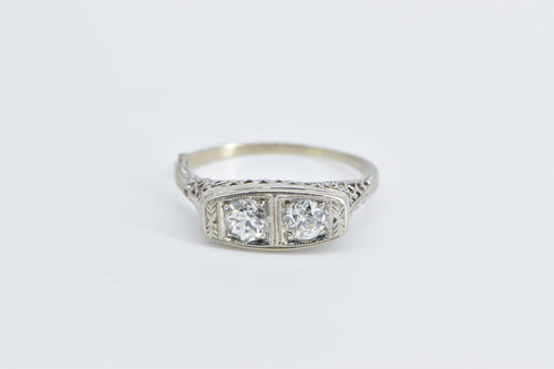 18K 0.50 Ctw Art Deco Diamond Filigree Ornate Ring White Gold