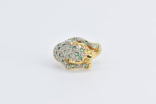 Load image into Gallery viewer, 18K Pave Diamond Emerald Encrusted Leopard Ring Yellow Gold