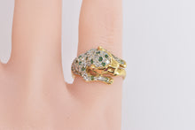 Load image into Gallery viewer, 18K Pave Diamond Emerald Encrusted Leopard Ring Yellow Gold