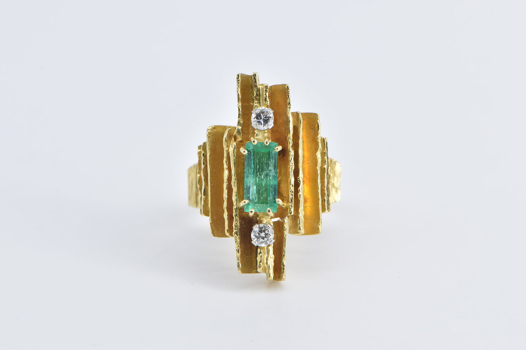 18K 1.18 Ctw Emerald Diamond Modernist Squared Ring Yellow Gold