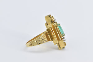 18K 1.18 Ctw Emerald Diamond Modernist Squared Ring Yellow Gold