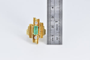 18K 1.18 Ctw Emerald Diamond Modernist Squared Ring Yellow Gold