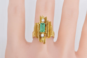 18K 1.18 Ctw Emerald Diamond Modernist Squared Ring Yellow Gold