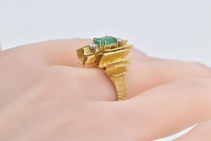 18K 1.18 Ctw Emerald Diamond Modernist Squared Ring Yellow Gold