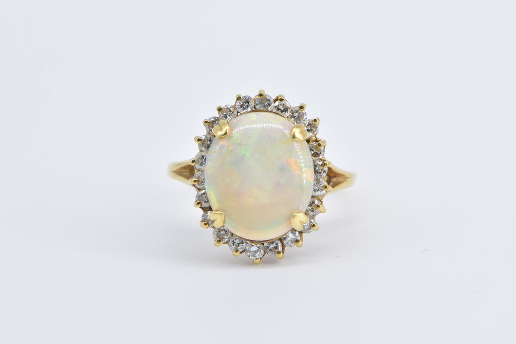 18K 4.00 Ctw Natural Opal Diamond Halo Statement Ring Yellow Gold