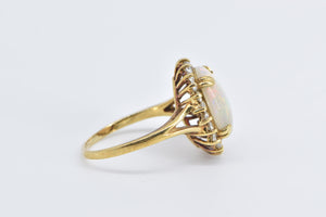 18K 4.00 Ctw Natural Opal Diamond Halo Statement Ring Yellow Gold