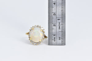 18K 4.00 Ctw Natural Opal Diamond Halo Statement Ring Yellow Gold