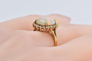 18K 4.00 Ctw Natural Opal Diamond Halo Statement Ring Yellow Gold