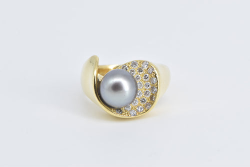 18K 0.50 Ctw Diamond Pearl Tahitian Pearl Vintage Ring Yellow Gold