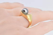 Load image into Gallery viewer, 18K 0.50 Ctw Diamond Pearl Tahitian Pearl Vintage Ring Yellow Gold