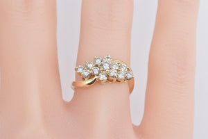 14K 0.75 Ctw Diamond Vintage Bypass Cluster Ring Yellow Gold