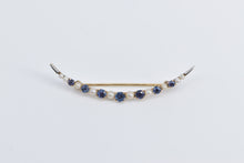 Load image into Gallery viewer, 14K Victorian Crescent Moon Seed Pearl Syn. Sapphire Pin/Brooch Yellow Gold