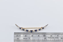 Load image into Gallery viewer, 14K Victorian Crescent Moon Seed Pearl Syn. Sapphire Pin/Brooch Yellow Gold