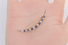 Load image into Gallery viewer, 14K Victorian Crescent Moon Seed Pearl Syn. Sapphire Pin/Brooch Yellow Gold