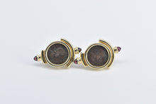 Load image into Gallery viewer, 14K Ancient Roman Coin Garnet French Clip Earrings Yellow Gold