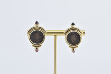 Load image into Gallery viewer, 14K Ancient Roman Coin Garnet French Clip Earrings Yellow Gold