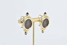 Load image into Gallery viewer, 14K Ancient Roman Coin Garnet French Clip Earrings Yellow Gold