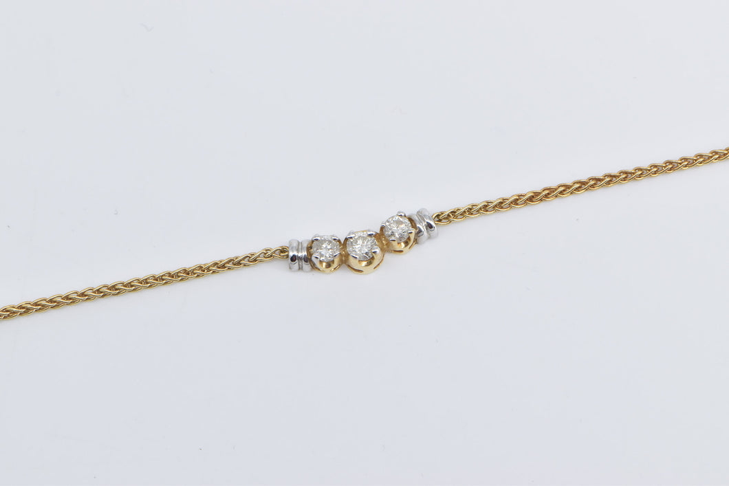 14K 0.50 Ctw Three Diamond Vintage Chain Necklace 18.75