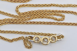 14K 0.50 Ctw Three Diamond Vintage Chain Necklace 18.75" Yellow Gold