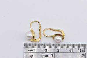 18K Pearl Vintage Classic Round Dangle Fashion Earrings Yellow Gold