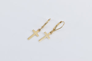 14K Cross Christian Faith Symbol Dangle Earrings Yellow Gold