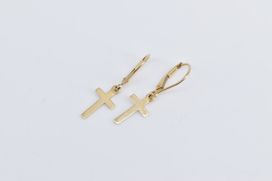 14K Cross Christian Faith Symbol Dangle Earrings Yellow Gold