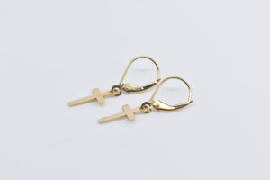 14K Cross Christian Faith Symbol Dangle Earrings Yellow Gold