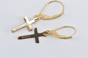 14K Cross Christian Faith Symbol Dangle Earrings Yellow Gold