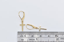 Load image into Gallery viewer, 14K Cross Christian Faith Symbol Dangle Earrings Yellow Gold