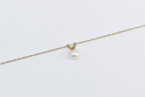 Gold Filled Pearl Diamond Accent Classic Chain Link Necklace 18