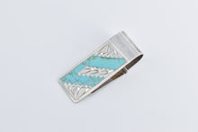 Load image into Gallery viewer, Sterling Silver Southwestern Turquoise Inlay Engraved Money Clip