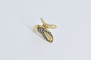 14K Snake Sapphire Serpent Wrap Statement Fashion Ring Yellow Gold