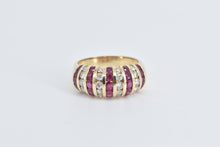 Load image into Gallery viewer, 14K Diamond Ruby Vintage Striped Statement Band Ring Yellow Gold