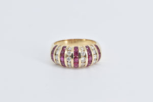 14K Diamond Ruby Vintage Striped Statement Band Ring Yellow Gold