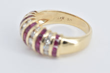 Load image into Gallery viewer, 14K Diamond Ruby Vintage Striped Statement Band Ring Yellow Gold