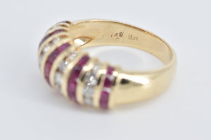 14K Diamond Ruby Vintage Striped Statement Band Ring Yellow Gold