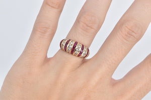 14K Diamond Ruby Vintage Striped Statement Band Ring Yellow Gold