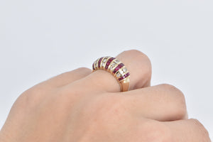 14K Diamond Ruby Vintage Striped Statement Band Ring Yellow Gold