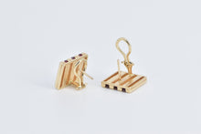 Load image into Gallery viewer, 14K Diamond Ruby Vintage Striped Statement Square Earrings Yellow Gold