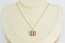 Load image into Gallery viewer, 14K Diamond Ruby Vintage Striped Statement Square Pendant/Pin Yellow Gold